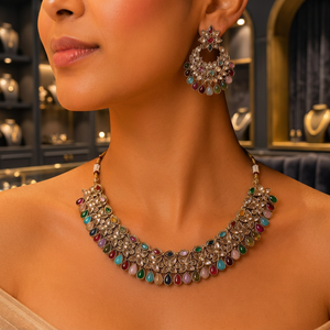 Conjunto de Joyería de Alta Calidad para Mujer, Collar, Aretes y Anillo con Circonitas y Perlas Geométricas, Chapado en Oro, Colección Elegante, Último Modelo - Product Image 2