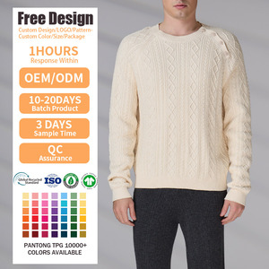 Suéter Personalizado de Algodón GOTS de Alta Gama con Logotipo Bordado, Suéter Casual de Punto Trenzado para Invierno, de Manga Larga para Hombre - Product Image 1