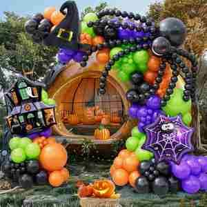 Kit de arco de guirnalda de globos de Halloween, globos de araña de papel de aluminio, Fondo de fiesta temática de Halloween, decoraciones para el aula - Product Image 3