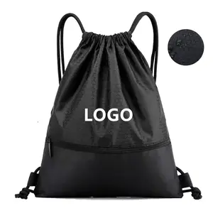 Custom Logo 6*8 Nylon Full Color Backpack Recycled Waterproof 210D Drawstring Totes Bag with Zipper Pocket