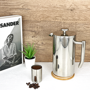 Cafetière à piston isotherme double paroi 1L (34oz) la plus vendue, écologique, en acier inoxydable 304 argenté avec couvercle, OEM/ODM - Product Image 2