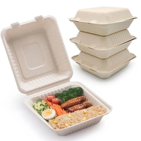 Boîte à bagasse à clapet 100% compostable personnalisée 9*6 pouces Récipient alimentaire à clapet biodégradable jetable