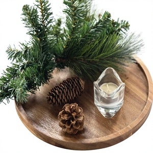 Bandeja Portavelas Redonda de Madera de Acacia Lacada, Apilable, Portátil y Flexible para Decoración del Hogar, Cocina y Mesa de Centro - Product Image 1