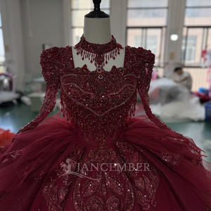 Jancember XS156 Hada Borgoña cuello cuadrado borla imperio hinchado como-piso vestido de noche - Product Image 5