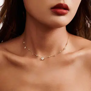 RINNTIN BQN01 Stacking Necklaces Rhodium With Gold Plated 925 Sterling Silver White Zircon Choker Minimalist Chic Jewelry