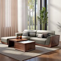 Nouvel ensemble de canapés en bois massif de style chinois : canapé d'angle 4 places avec chaise longue pour le salon, design minimaliste en bois de noyer