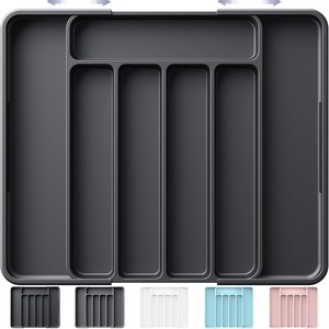 Expandable <b>Kitchen</b> Drawer Cutlery Organizer <b>Storage</b> <b>Box</b> Rectangular PP Plastic Expandable Divider For Silverware Organization - Product Image 1
