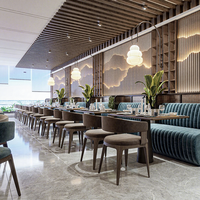 Ron Group Modern Custom Hotel Restaurant Meubilair Fluweel gestoffeerde Booth Zitplaatsen Vierkante Houten Tafel en Stoelenset