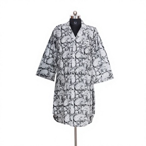 V-Neck Loose Midi Dress With Mushroom Print Three Quarter Sleeve Casual Woven 100 Polyester All Seasons Daily Wear - Product Image 1