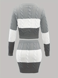 Hauts à manches longues rayés en tricot doux à col rond, ensemble deux pièces slim pour <span class=keywords><strong>femme</strong></span> - Product Image 5