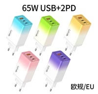Chargeur rapide GaN 65W Gradient Shell PD3.0 QC3.0 avec câble rétractable pliable pour téléphone portable, ports Type-C + USB US EU UK 5V3A