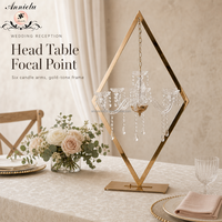 ANNIELU Décoration de table de mariage en cristal acrylique suspendue avec support en métal doré et diamants, miroir géométrique de luxe, vente en gros