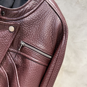 Vestes en cuir de mouton véritable à col rond surdimensionné, vestes bomber en cuir pour femmes - Product Image 4