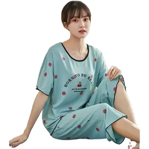 Pemasok fashion lengan pendek pakaian rumah musim panas harian 2pcs piyama modal pakaian tidur untuk wanita set pakaian tidur piyama katun
