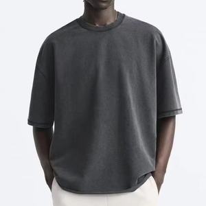 T-shirt ample en coton 100% personnalisé, essentiel pour le streetwear, t-shirt lourd, fabricant de t-shirts, noir uni, surdimensionné, pour homme - Product Image 1