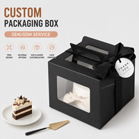 Boîte à gâteau carrée noire avec logo personnalisé, fenêtre transparente, 4/6/8 pouces, boîtes d'emballage pour gâteaux mousse