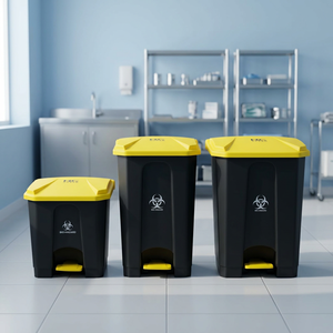 Medical Foot Pedal Waste <b>Bin</b> Rectangular Black Yellow <b>Lid</b> Biohazard Label Indoor/Outdoor Home Use PP Material KC Green GR818 - Product Image 1