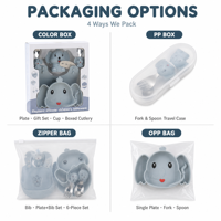 Éléphant en silicone ensemble d'alimentation pour bébé tasse à bec de qualité alimentaire sans BPA bol d'aspiration assiette cuillère enfant en bas âge sevrage tasse d'entraînement vaisselle