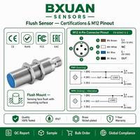 Sensor de Proximidad Inductivo de 18 mm, Alcance de Detección de 5 mm, Conector Rápido M12 de 4 Pines, NPN PNP NO NC, 12-24 VCC, IP67, para Cableado Rápido PLC