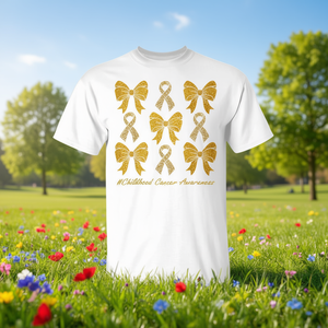 Camiseta Coquette con lazo dorado para concienciación sobre el cáncer infantil para mujeres y niñas - Product Image 3