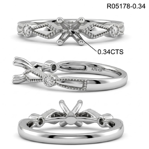 Art Deco 18K White Gold Semi Mount Ring 4-Prong Milgrain Geometric Rhombus Accent Engagement Custom Band Size For Perfect Fit - Product Image 5