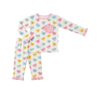 Pyjama pour filles personnalisé, style estival confortable et mignon, manches longues, en viscose de bambou imprimée, vêtements de nuit pour enfants