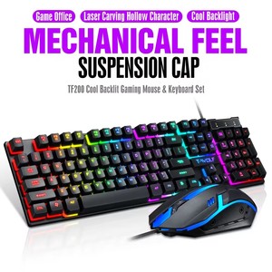 Tf200 Slim Bàn phím chơi game chuột combo có dây RGB Backlit Tiếng Anh Tây Ban Nha nga cho <span class=keywords><strong>gamer</strong></span> PC máy tính xách tay USB - Product Image 2