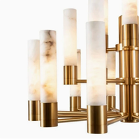 Lustre en laiton avec abat-jour cylindrique en albâtre naturel pour villa, hôtel, salle à manger
