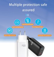 Pengisi Daya Cepat Berkualitas Tinggi PD 65W Bahan PC Anti-Api Port USB-C Ganda USB-A QC3.0 5V/3A Bersertifikasi CE/Rohs Earphone