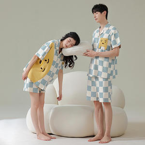 Pyjamas de couple pour femmes, été, pur coton, manches courtes, shorts, tendance sur internet, ours <span class=keywords><strong>Carmen</strong></span>, dessin animé, nouvelle arrivée, vêtements de maison pour hommes - Product Image 3