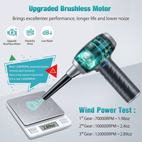 Nouveau pistolet à air comprimé sans fil sans balais à 3 vitesses 90000 tr/min Souffleur portable 7500mAh 50W/70W/90W Utilisation à domicile et au bureau Remplace la bombe