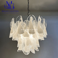 Lustre en verre artistique à pétales double couche de style médiéval français, suspension de luxe léger pour villa, salon, chambre, hall d'entrée, décoration intérieure