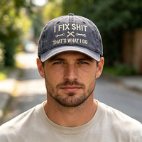Gorra de Béisbol Personalizada con Bordado Tridimensional 'I FIX', Estilo Vintage, de Algodón Lavado, Patriótica y Ajustable