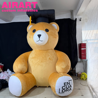 Mascotte d'ours en peluche gonflable de 3,5 mètres de haut avec chapeau noir et chemise