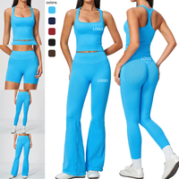 Ensemble de leggings de fitness taille haute et pantalon évasé pour femme, ensemble de yoga sans couture, pantalon et short pour femme, débardeur long
