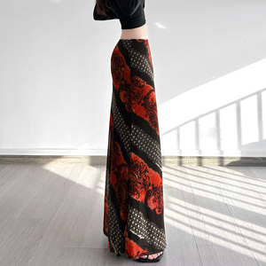 Falda plisada vintage china con estampado floral hasta la rodilla para mujer, transpirable, de malla, con cintura natural, para otoño y playa, antiarrugas, de secado rápido. - Product Image 4