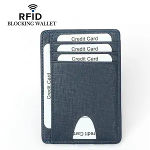 Billetera de cuero con bolsillo frontal para hombre, tarjetero minimalista delgado con bloqueo RFID, tarjetero de cuero personalizado