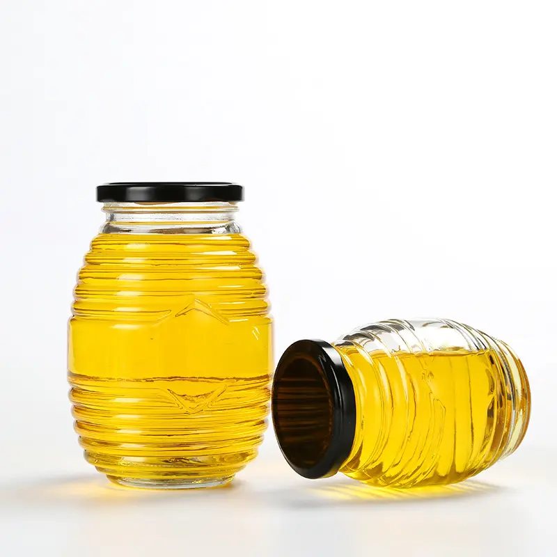 Wholesale 100g 250g 500g 1000g Honeycomb Storage Jam Pickles Pot Honey Bottle Glass Jar with Metal Lids