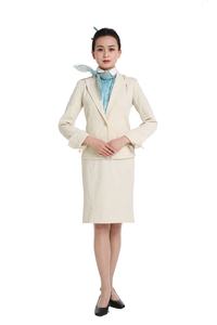 エアスチュワーデスベージュジャケットスカート + ブルーシャツ3ピースアジア诸国パイロット制服韩国航空スチュワーデス制服 - Product Image 2