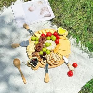 Bamboo <b>Cheese</b> Board With <b>Knife</b> <b>Set</b> Solid Wood Deli Tray For Outdoor Picnic Fruit Serving - Product Image 2