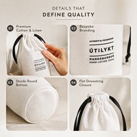 Sac d'emballage en coton et lin écologique pour articles de toilette, pochette à cordon en coton et lin à fond rond personnalisée avec logo