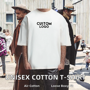 T-shirt unisexe en coton tricoté uni 100 %, coupe ample et carrée, manches courtes, sérigraphié, anti-boulochage, respirant, style streetwear - Product Image 2