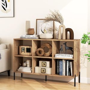 Étagère basse Cube à 6 niveaux en bois d'ingénierie, bibliothèque ouverte <span class=keywords><strong>avec</strong></span> pieds en métal surélevés, étagère réglable en 5 positions - Product Image 3