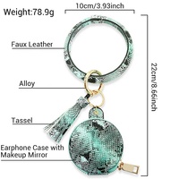 Neues Design Runder Schlüsselanhänger Armband Kopfhörer-Etui Kunstleder Individuelles Handgelenk-Schlüsselband Mit Schminkspiegel
