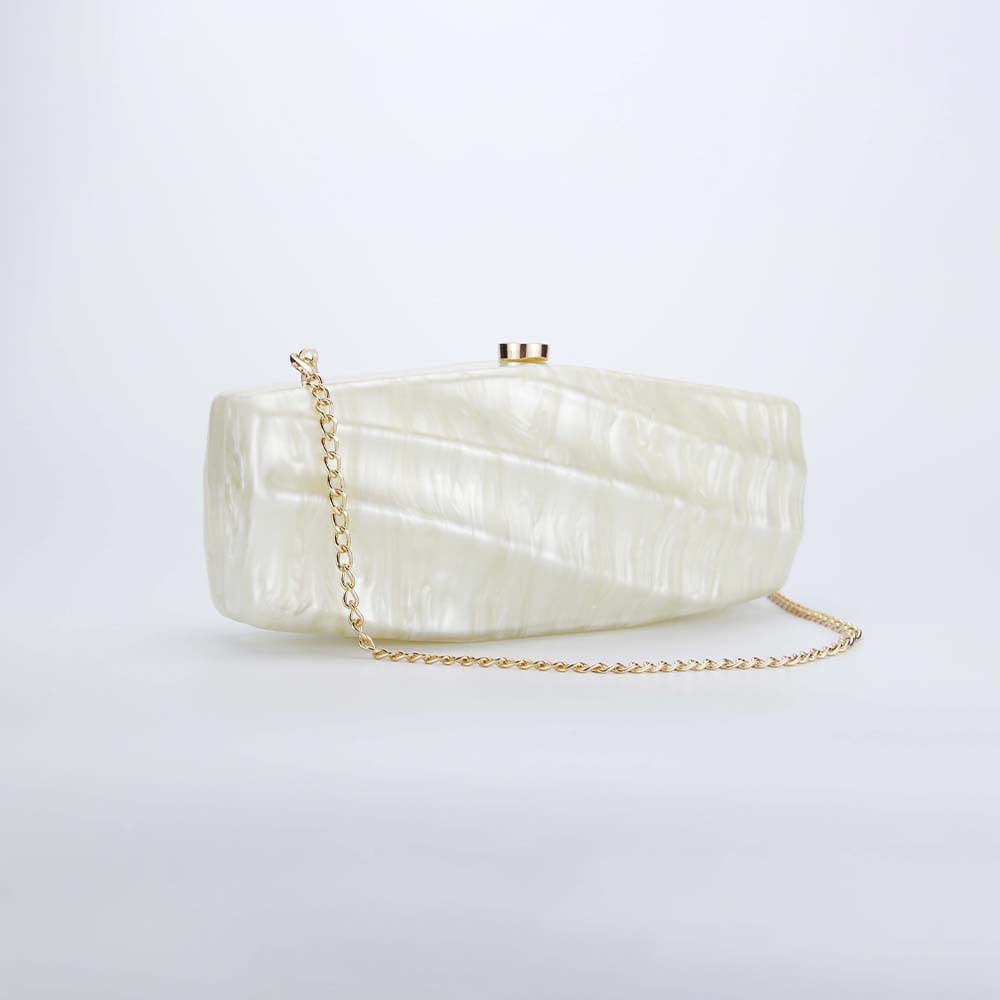 Acrylic Shoulder Bag Cylinder Women Crossbody Bag with Chain Handbag Pearlescent White Clutch Bag for Wedding Prom Party Banquet