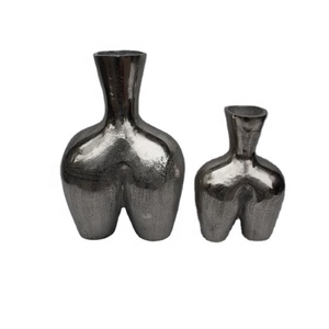 Florero de aluminio fundido moderno, acabado de níquel áspero, para el hogar Decoración elegante, mesa de salón, jarrón de Metal de aluminio fundido para boda - Product Image 1