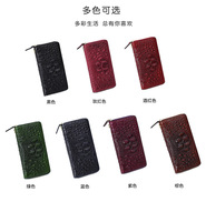 Portefeuille long en cuir de vachette pleine fleur à motif crocodile, pochette élégante pour femme, étui de téléphone en cuir véritable, style vintage
