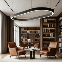 Lámpara Colgante Acústica LED Ovalada Curva Moderna de Fieltro PET Naranja Terracota sin Costuras para Oficina o Salón en Tonos Tierra