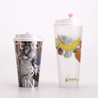 Thé à bulles en plastique jetable, 8/16/32 Oz, imprimé personnalisé de qualité alimentaire, tasse d'injection Boba PP avec couvercle