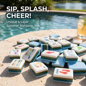 Juego <span class=keywords><strong>de</strong></span> Fichas <span class=keywords><strong>de</strong></span> Mahjong Americano OEM Nuevo y Popular, con Grabado Artístico, Acrílico Azul Claro, Regalo para Fiestas Familiares - Product Image 2